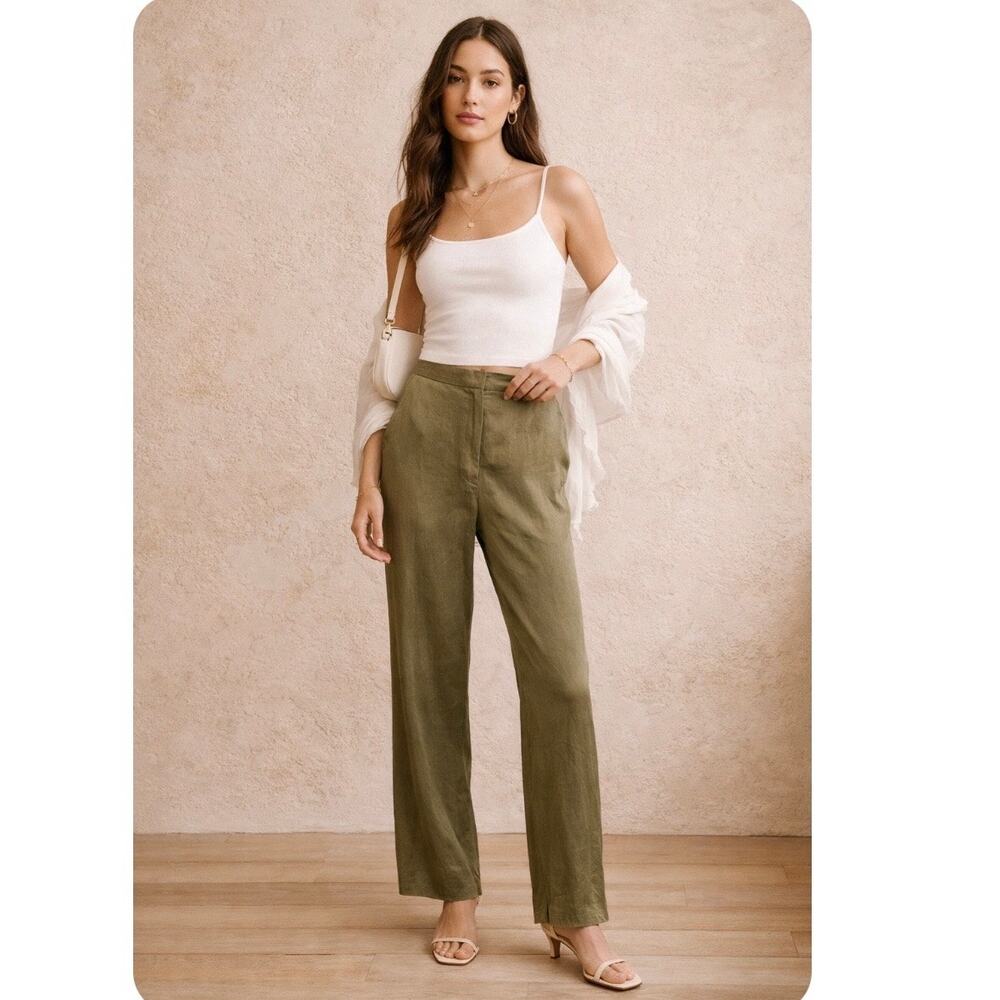 Vintage 90s SILX 100% Silk Olive High Waist Dress Pants Size 4